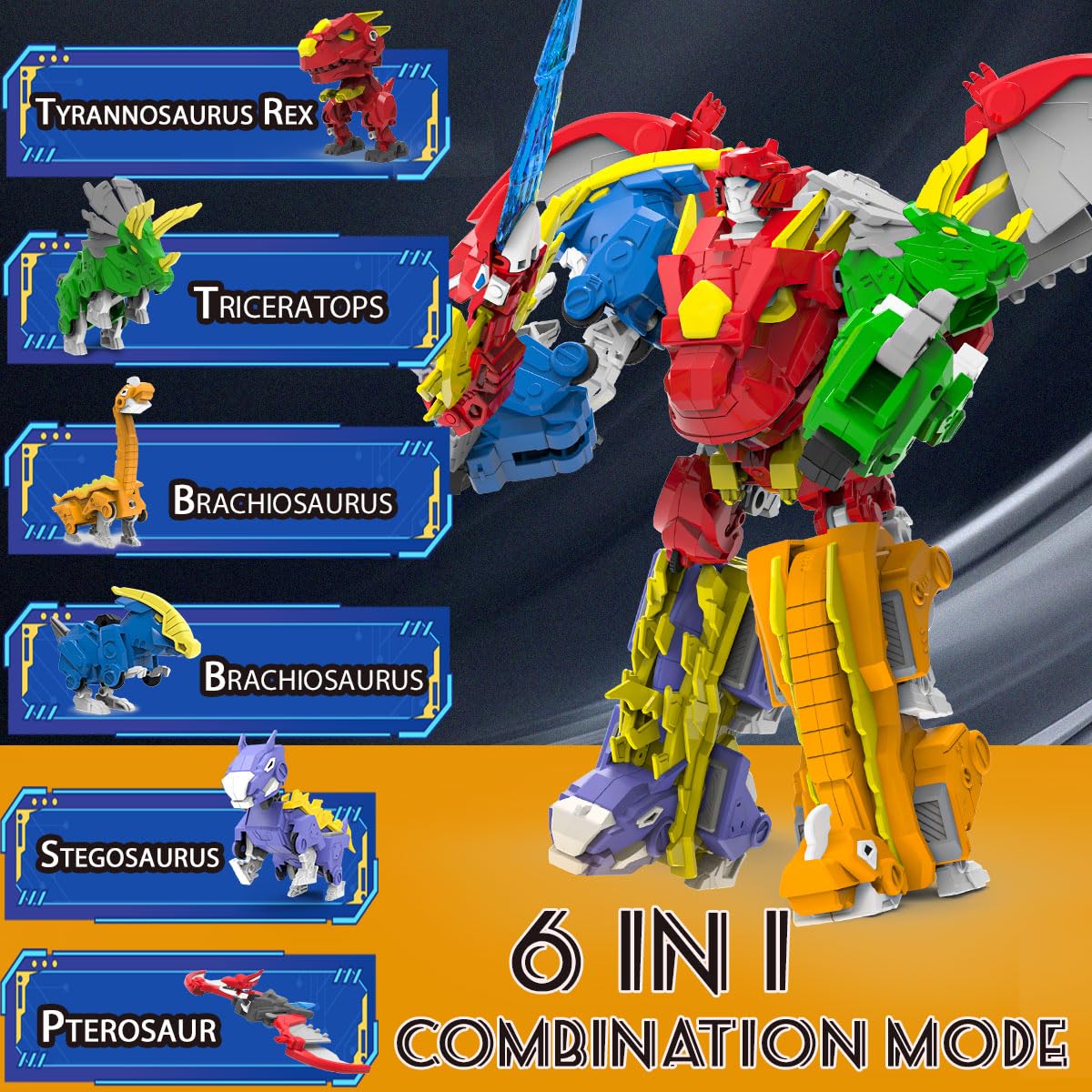 Amazon.co.jp: GAGINAN(ガギナン) 恐竜ロボットおもちゃ 6イン1変形